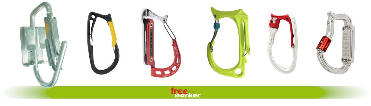 Materialkarabiner und Motorsägenhaken Diverse Materialkarabiner und Motorsägenhaken in verschiedenen Farben und Größen